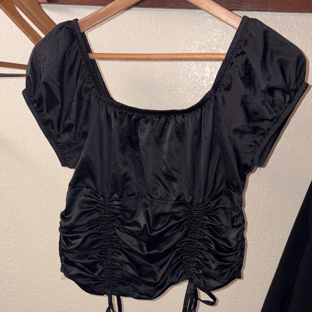 Elegant Black satin Ruched Women's Top
